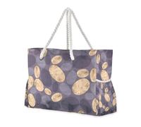 Sac de plage fourre-tout de grande capacité avec poches latérales pour voyage avec porte-gobelets sur le côté Violet/doré