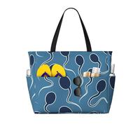 Sac de plage fourre-tout grand format pour femme, motif spermatozoïdes bleus, avec fermeture éclair et poche étanche. Léger et pliable, il est idéal pour la salle de sport, les ges, les courses, la n