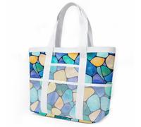 Sac de Plage Géométrie Bleue Vert Sac Fourre Tout Voyage Tote Bag Piscine Avec Fermeture Éclair Cabas de Voyage Accessoire Plage Pliable Et Léger Beach Travel Bag Gym Cabas Femme 33x32cm/2 Pièce