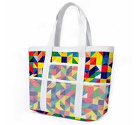 Sac de Plage Géométrie Colorée Sac Fourre Tout Voyage Tote Bag Piscine Avec Fermeture Éclair Cabas de Voyage Accessoire Plage Pliable Et Léger Beach Travel Bag Gym Cabas Femme 33x32cm/2 Pièce