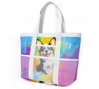Sac de Plage Graffiti De Chien Coloré Sac Fourre Tout Voyage Tote Bag Piscine Avec Fermeture Éclair Cabas de Voyage Accessoire Plage Pliable Et Léger Beach Travel Bag Gym Cabas Femme 33x32cm/2 Pièce