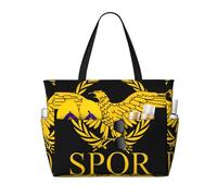 Sac de plage grand format aux couleurs du drapeau du Sénat de l'Empire romain, avec fermeture éclair et poche étanche. Léger et pliable, il est idéal pour la salle de sport, les ges, les courses, la