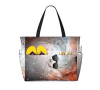 Sac de plage grand format pour femme, motif étoiles d'une planète et d'une galaxie dans l'espace libre, avec fermeture éclair et poche imperméable. Sac de sport léger et pliable, idéal pour les ges,