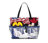 Sac de plage grand format pour femme, orné des drapeaux américain et canadien et des chutes du Niagara. Fermeture éclair et poche imperméable. Léger et pliable, il est idéal pour la salle de sport, l