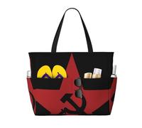 Sac de plage grand format pour femme, orné du drapeau de l'Union soviétique (URSS) et de la faucille et du marteau, avec fermeture éclair et poche étanche. Léger et pliable, il est idéal pour la sall