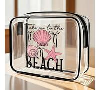 Sac de plage imperméable en PVC avec impression "Emmène-moi à la plage", décoré de coquillages et d'étoiles de mer. Sac cosmétique en PVC, sac de rangement de voyage en PVC avec fermeture éclair - sac