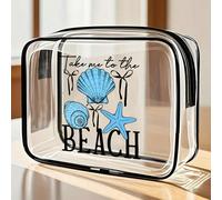 Sac de plage imperméable en PVC avec impression "Emmène-moi à la plage", décoré de coquillages et d'étoiles de mer. Sac cosmétique en PVC, sac organisateur de voyage en PVC avec fermeture éclair - sac