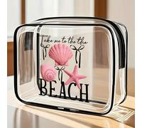 Sac de plage imperméable en PVC avec impression "Emmène-moi à la plage", décoré de coquillages et d'étoiles de mer. Sac cosmétique en PVC, sac organisateur de voyage en PVC avec fermeture éclair - Sac