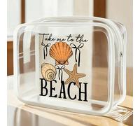 Sac de plage imperméable en PVC avec impression "Emmène-moi à la plage", décoré de coquillages et d'étoiles de mer. Sac cosmétique en PVC, sac organisateur de voyage en PVC avec fermeture éclair - Sac