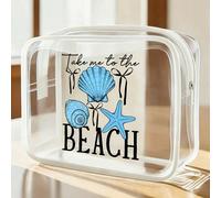 Sac de plage imperméable en PVC avec impression "Emmène-moi à la plage", motifs coquillages et étoiles de mer, sac cosmétique en PVC, sac de rangement de voyage en PVC avec fermeture éclair - Sac de m