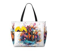 Sac de plage imprimé guitare colorée de grande capacité - Convient pour les vacances, le camping, les déménagements, le shopping, et plus encore.
