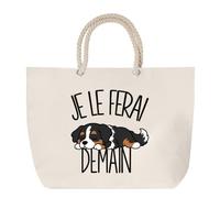 Sac de Plage Je le ferai demain - Bouvier bernois | Grand Cabas Coton à Anses en Corde 23 L | Idée Cadeau Homme Femme Anniversaire Noël | Imprimé en Bretagne | Humour Flemme Paresseux