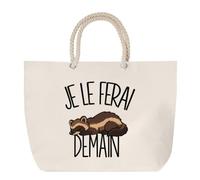 Sac de Plage Je le ferai demain - Glouton | Grand Cabas Coton à Anses en Corde 23 L | Idée Cadeau Homme Femme Anniversaire Noël | Imprimé en Bretagne | Humour Flemme Paresseux Procrastination
