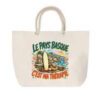 Sac de Plage Le Pays basque c'est ma thérapie | Grand Cabas Coton à Anses en Corde 23 L | Idée Cadeau Homme Femme Anniversaire Noël | Imprimé en Bretagne