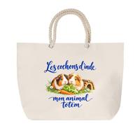 Sac de Plage Les cochons d'Inde, mon animal totem | Grand Cabas Coton à Anses en Corde 23 L | Idée Cadeau Amoureux et Amoureuse des Animaux Homme Femme Anniversaire Noël | Imprimé en Bretagne