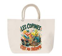 Sac de Plage Les copines c'est ma thérapie | Grand Cabas Coton à Anses en Corde 23 L | Idée Cadeau Homme Femme Anniversaire Noël | Imprimé en Bretagne