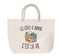 Sac de Plage Les Côtes-d’Armor c’est la vie | Grand Cabas Coton à Anses en Corde 23 L | Idée Cadeau Homme Femme Anniversaire Noël | Imprimé en Bretagne