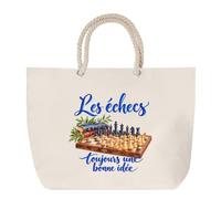 Sac de Plage Les échecs, toujours une bonne idée | Grand Cabas Coton à Anses en Corde 23 L | Idée Cadeau Joueur et Joueuse D'Échecs Homme Femme Anniversaire Noël | Imprimé en Bretagne