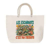 Sac de Plage Les escargots c'est ma thérapie | Grand Cabas Coton à Anses en Corde 23 L | Idée Cadeau Homme Femme Anniversaire Noël | Imprimé en Bretagne
