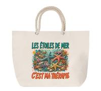 Sac de Plage Les étoiles de mer c'est ma thérapie | Grand Cabas Coton à Anses en Corde 23 L | Idée Cadeau Homme Femme Anniversaire Noël | Imprimé en Bretagne