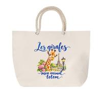 Sac de Plage Les girafes, mon animal totem | Grand Cabas Coton à Anses en Corde 23 L | Idée Cadeau Amoureux et Amoureuse des Animaux Homme Femme Anniversaire Noël | Imprimé en Bretagne