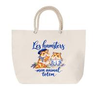 Sac de Plage Les hamsters, mon animal totem | Grand Cabas Coton à Anses en Corde 23 L | Idée Cadeau Amoureux et Amoureuse des Animaux Homme Femme Anniversaire Noël | Imprimé en Bretagne