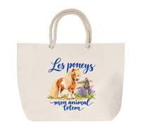 Sac de Plage Les poneys, mon animal totem | Grand Cabas Coton à Anses en Corde 23 L | Idée Cadeau Cavalier Cavalière Homme Femme Anniversaire Noël | Imprimé en Bretagne