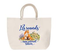 Sac de Plage Les renards, mon animal totem | Grand Cabas Coton à Anses en Corde 23 L | Idée Cadeau Amoureux et Amoureuse des Animaux Homme Femme Anniversaire Noël | Imprimé en Bretagne