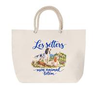 Sac de Plage Les setters, mon animal totem | Grand Cabas Coton à Anses en Corde 23 L | Idée Cadeau Propriétaire de Chien Homme Femme Anniversaire Noël | Imprimé en Bretagne