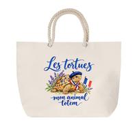 Sac de Plage Les tortues, mon animal totem | Grand Cabas Coton à Anses en Corde 23 L | Idée Cadeau Amoureux et Amoureuse des Animaux Homme Femme Anniversaire Noël | Imprimé en Bretagne