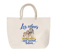 Sac de Plage Les zèbres, mon animal totem | Grand Cabas Coton à Anses en Corde 23 L | Idée Cadeau Amoureux et Amoureuse des Animaux Homme Femme Anniversaire Noël | Imprimé en Bretagne