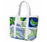 Sac de Plage Modèle Feuille Abstraite Sac Fourre Tout Voyage Tote Bag Piscine Avec Fermeture Éclair Cabas de Voyage Accessoire Plage Pliable Et Léger Beach Travel Bag Gym Cabas Femme 33x32cm/3 Pièce