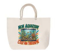 Sac de Plage Mon aquarium c'est ma thérapie | Grand Cabas Coton à Anses en Corde 23 L | Idée Cadeau Homme Femme Anniversaire Noël | Imprimé en Bretagne