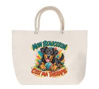 Sac de Plage Mon beauceron c'est ma thérapie | Grand Cabas Coton à Anses en Corde 23 L | Idée Cadeau Homme Femme Anniversaire Noël | Imprimé en Bretagne