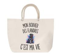 Sac de Plage Mon Bouvier des Flandres c’est ma vie | Grand Cabas Coton à Anses en Corde 23 L | Idée Cadeau Propriétaire Chien Homme Femme Anniversaire Noël | Imprimé en Bretagne