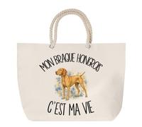 Sac de Plage Mon Braque Hongrois c'est ma vie | Grand Cabas Coton à Anses en Corde 23 L | Idée Cadeau Propriétaire Chien Homme Femme Anniversaire Noël | Imprimé en Bretagne