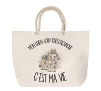 Sac de Plage Mon Chien-Loup Tchécoslovaque c'est ma vie | Grand Cabas Coton à Anses en Corde 23 L | Idée Cadeau Propriétaire Chien Homme Femme Anniversaire Noël | Imprimé en Bretagne