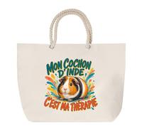 Sac de Plage Mon cochon d'Inde c'est ma thérapie | Grand Cabas Coton à Anses en Corde 23 L | Idée Cadeau Homme Femme Anniversaire Noël | Imprimé en Bretagne