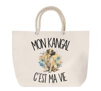 Sac de Plage Mon Kangal c'est ma vie | Grand Cabas Coton à Anses en Corde 23 L | Idée Cadeau Propriétaire Chien Homme Femme Anniversaire Noël | Imprimé en Bretagne