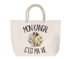 Sac de Plage Mon Kangal c'est ma vie | Grand Cabas Coton à Anses en Corde 23 L | Idée Cadeau Propriétaire Chien Homme Femme Anniversaire Noël | Imprimé en Bretagne