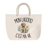 Sac de Plage Mon Lagotto c'est ma vie | Grand Cabas Coton à Anses en Corde 23 L | Idée Cadeau Propriétaire Chien Homme Femme Anniversaire Noël | Imprimé en Bretagne