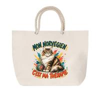 Sac de Plage Mon norvégien c'est ma thérapie | Grand Cabas Coton à Anses en Corde 23 L | Idée Cadeau Homme Femme Anniversaire Noël | Imprimé en Bretagne