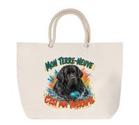 Sac de Plage Mon Terre-Neuve c'est ma thérapie | Grand Cabas Coton à Anses en Corde 23 L | Idée Cadeau Homme Femme Anniversaire Noël | Imprimé en Bretagne
