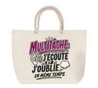 Sac de Plage Multitâche : j'écoute et j'oublie... en même temps Humour Beauf et drôle | Grand Cabas Coton à Anses en Corde 23 L | Idée Cadeau Homme Femme Anniversaire Noël | Imprimé en Bretagne