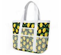 Sac de Plage Noir Jaune Citron Sac Fourre Tout Voyage Tote Bag Piscine Avec Fermeture Éclair Cabas de Voyage Accessoire Plage Pliable Et Léger Beach Travel Bag Gym Cabas Femme 33x32cm/1 Pièce