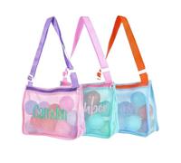 Sac de plage personnalisé en maille avec fermeture éclair, sac de collection de coquillages, accessoire de vacances, cadeaux pour enfants, multicolore