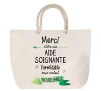 Sac de plage - PLANETEE - Aide Soignante Inoubliable - Anse corde - Grand format - Coton