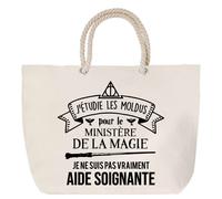 Sac de plage - PLANETEE - Anse corde - Grand format - Coton - Message ""Aide Soignante""