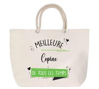 Sac de plage - PLANETEE - Copine Meilleure de tous les temps - Anse corde - Grand format - Coton