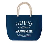 Sac de plage - PLANETEE - Grand format - Anse corde - Coton - Motif ""Certifiée meilleure Mamounette""
